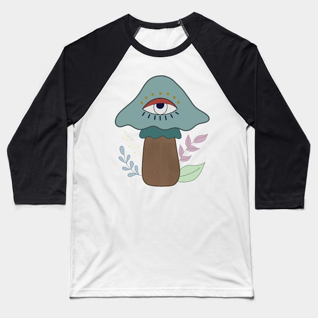 Third Eye Mushroom with flowers Baseball T-Shirt by trippyzipp